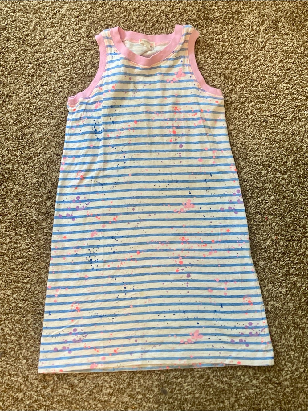 Crewcuts Girls' Blue & White Striped Sleeveless Nightgown with Pink Trim